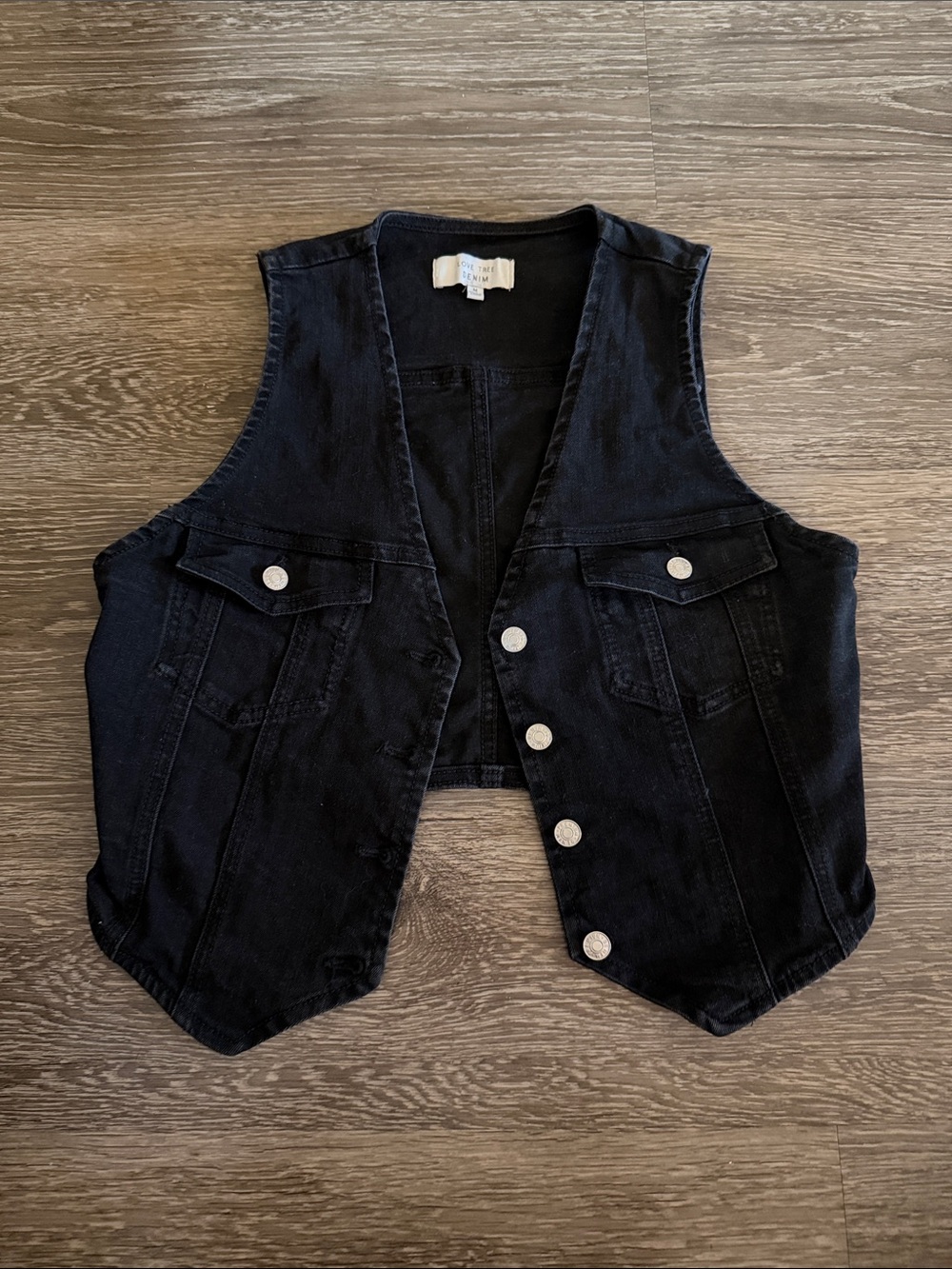 Love Tree Black Denim Button-Front Vest